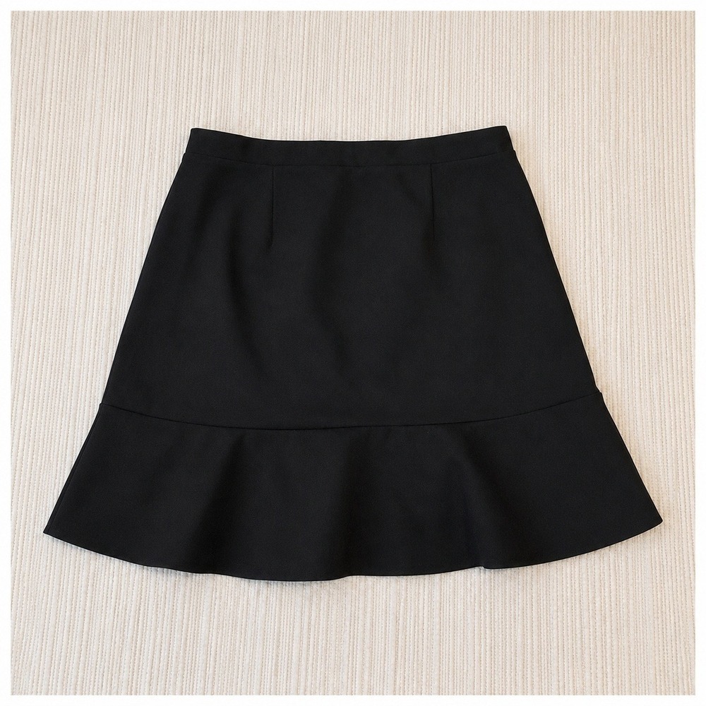 Black Flounce Hem Mini Skirt Tall XL A-Line Ruffle Bottom Solid Workwear